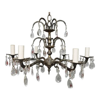 1950s Spanish Cast Brass Chandelier in Silver Leaf Finish For Sale