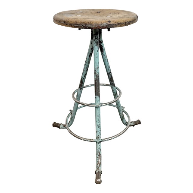 Industrial Green Workshop Stool, 1960s For Sale