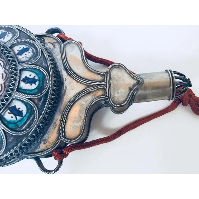 Silver Moroccan Fez Ceramic Silvered Filigree Flask Bottle For Sale - Image 8 of 13