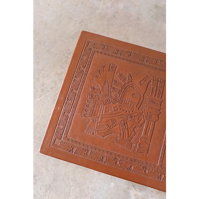 1970s Midcentury Peruvian Hand Tooled Leather Coffee Table /Bench For Sale - Image 11 of 14