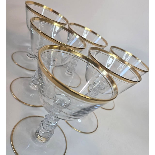 Gold Rimmed Crystal Champagne Coupes- Set of Six For Sale - Image 6 of 13