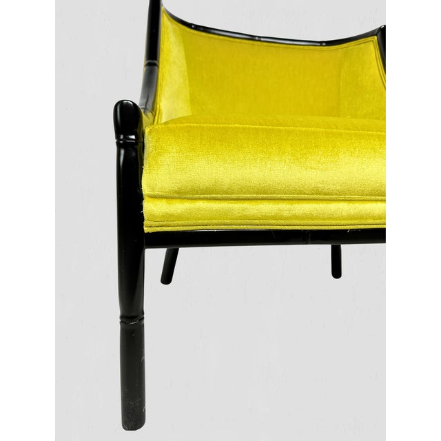 1960s Mid-Century Ebonized Faux Bamboo & Chartreuse Velvet Lounge Hip Rest Chairs- Set of 2 For Sale - Image 12 of 13