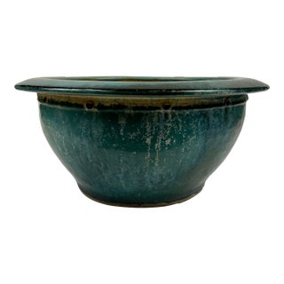 19th Century Teal Colored Large Ceramic Planter Bowl For Sale