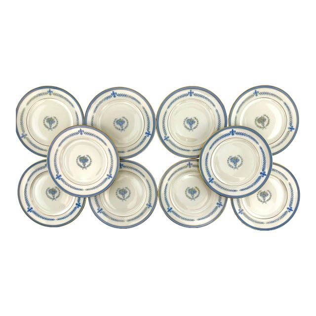 Vintage 1940s Lamberton Blue and Ivory Puritan China Small Plates- Set of 10 For Sale
