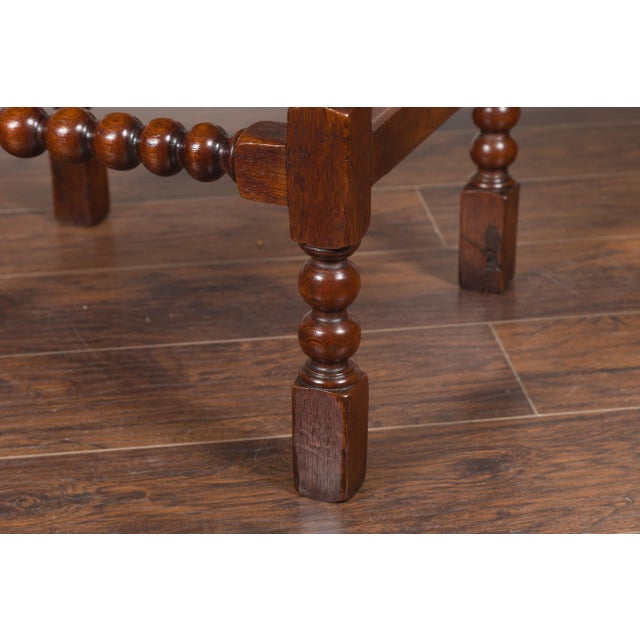 English 1870s Oak Bobbin Leg Side Table with Single Drawer and Stretchers For Sale - Image 11 of 12