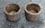 Circa 1950 Pair of cast stone barrel form planter, English. Staved barrels with double banding. Great patina! 11.5" dia.,...