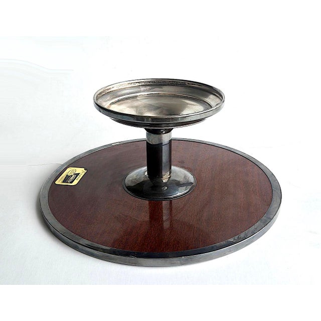 Dunhill 1950s Silver Plate Cake Stand With Faux Wood Formica Surface For Sale - Image 4 of 13
