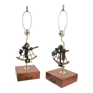 Pr. Vintage Rustic Sextant Table Lamps C.1970's