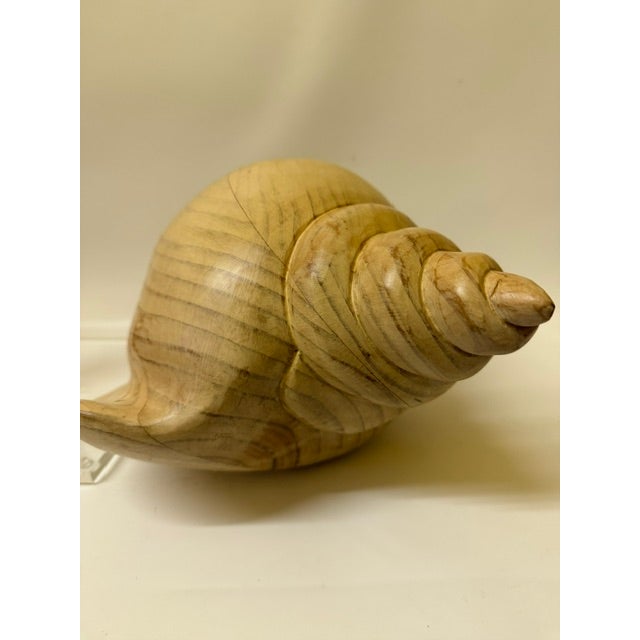 Mid-Century Modern Late 20th Century Sarreid Ltd. Style Large Carved Wood Conch Shell Sculpture on Acrylic Base For Sale - Image 3 of 18