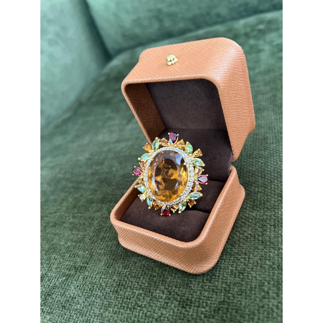 Bochic “Orient” Vintage Citrine, Peridot & Rhodolite Ring Set In 18K Gold & Silv For Sale - Image 12 of 16