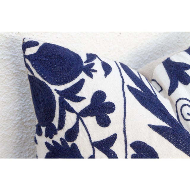 Navy Blue Floral Suzani Throw Pillow For Sale In Los Angeles - Image 6 of 8