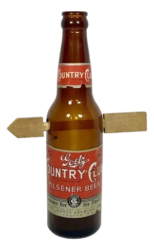Folk Art Arrow Through Goetz Beer Bottle: Whimsical Display Piece