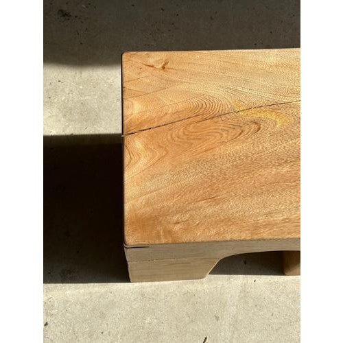 Natural Wood Color Bench in Solid Monoxyl Wood with Carved 3 Arch Base For Sale - Image 7 of 18