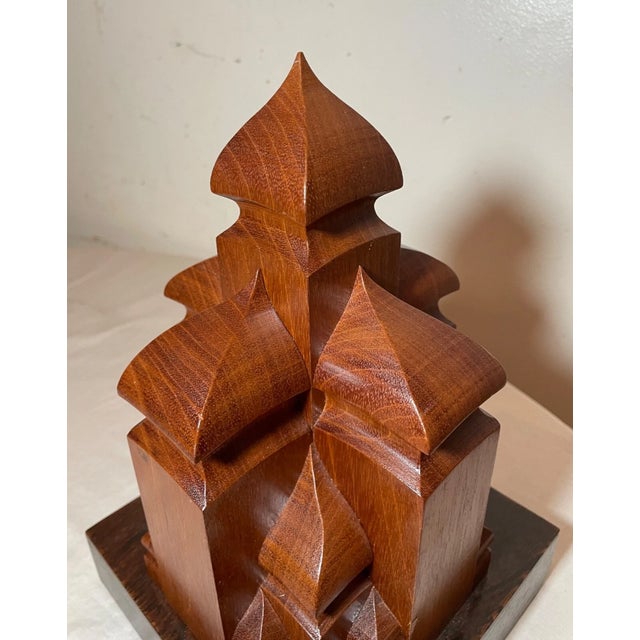 1980s Share Vintage Handmade 1980s Michael Mode Face Turning Wood Sculpture Statue Cathedral For Sale - Image 5 of 12