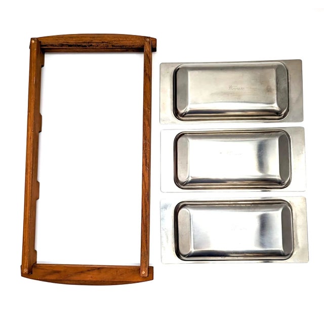 Kalmar 1960s Kalmar Danish Teak Wood and Stainless Steel Hostess Buffet Tray For Sale - Image 4 of 11