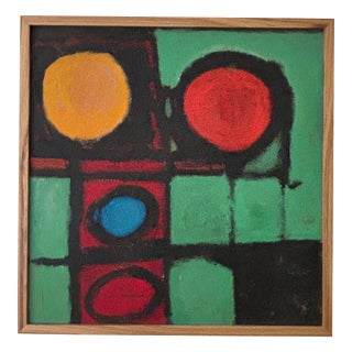 Framed Mid Century Geometric 1960s Abstract Painting on Board For Sale