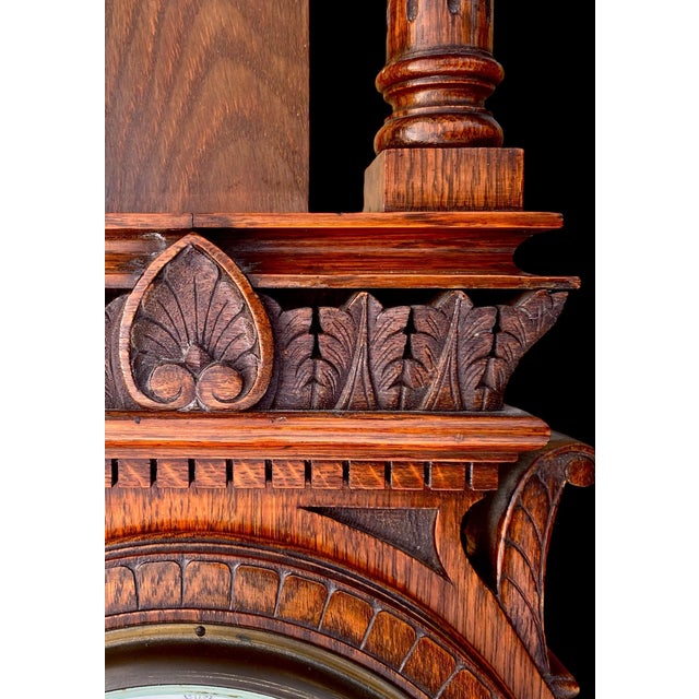 Brown Antique English Carved Oak Wall Hanging Barometer For Sale - Image 8 of 17
