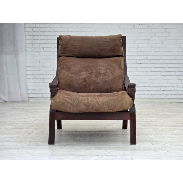 1970s Vintage Scandinavian Lounge Chair in Leather, 1970s For Sale - Image 5 of 18