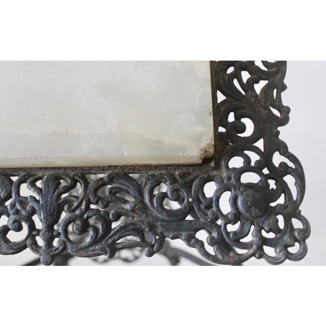 Vintage Wrought Iron Two Tier Marble Victorian Dragon Head Details Jardinière Plant Stand For Sale - Image 15 of 18