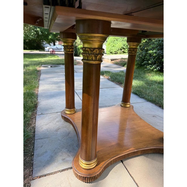 Brown Vintage Baker Large Round Pedestal Extension Dining Table For Sale - Image 8 of 9