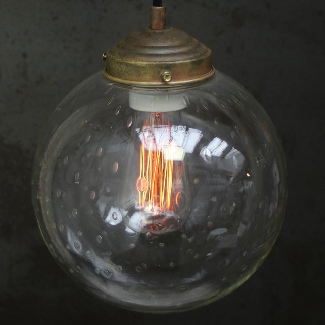Mid-Century Modern Vintage Dutch Bubble Glass and Brass Globe Pendant Lamp For Sale - Image 3 of 5