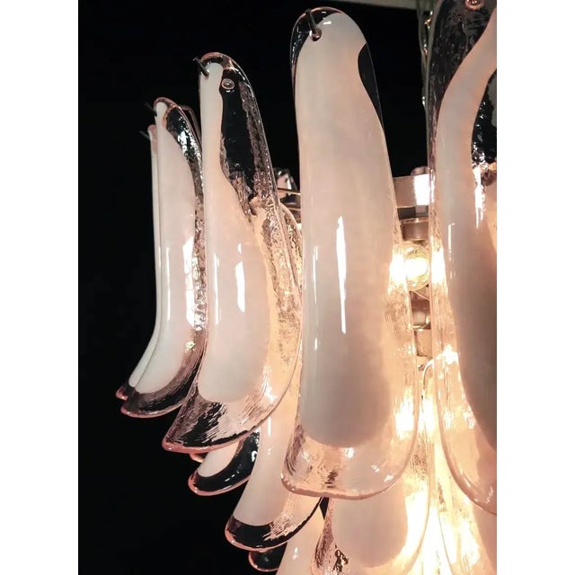 Mid-Century Modern Italian Mazzega Style, Murano Chandelier, 75 Pink/Rose Glass Petals For Sale - Image 3 of 6