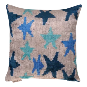 Contemporary Velvet Blue Star Throw Pillow With Down Insert