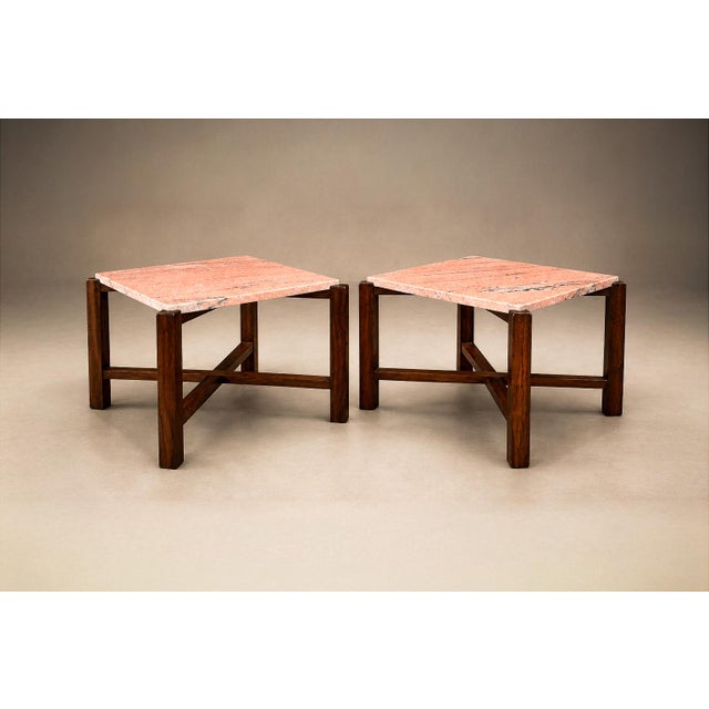 Mid-Century Modern Pair of Brazilian Modern Side Tables in Rosewood and Pink Granite, Brazil, 1960s For Sale - Image 3 of 18