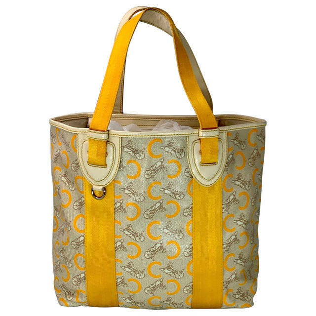 Pre-Loved Celine Yellow Beige Canvas Coated PVC Plastic Macadam Tote Bag For Sale - Image 15 of 18