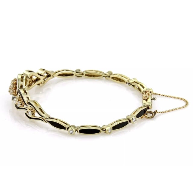 Contemporary Diamond & Enamel 14k Yellow Gold Link Bracelet For Sale - Image 3 of 5