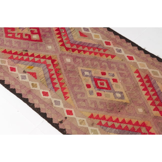Turkish Vintage Mauve & Coral Kilim Runner For Sale - Image 3 of 10