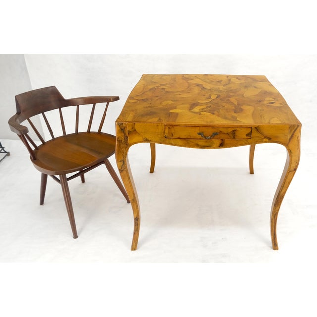 Fine Burl Olive Wood Elegant Italian Square Game Table MINT For Sale - Image 11 of 15
