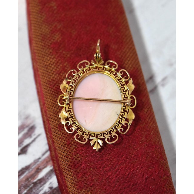 Antique 14k Conch Shell Cameo With Seed Pearls Brooch and Pendant For Sale - Image 10 of 13