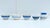 A lovely collection of English pottery, including four bowls and a pitcher, decorated with blue stripes on classic white...
