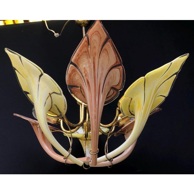 Glass Mid 20th Century Italian Murano Style Art Glass Leaf Chandelier in Amber and Brown – 6 Light For Sale - Image 7 of 9
