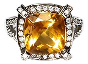 Mid 20th Century 14k White Black Gold Citrine Pave Diamond Ring Band, Size 7