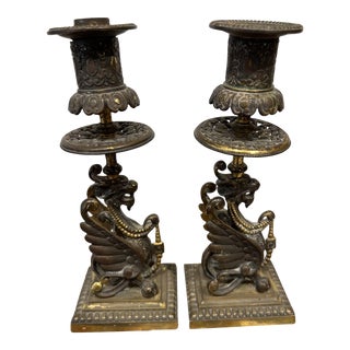 19th Century Dragon Candleholders- a Pair For Sale