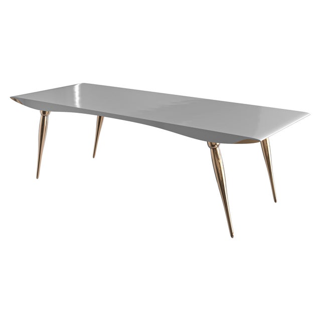 Art Deco "Vanquish" Desk With Bronze and Stainless Steel, Handmade For Sale - Image 3 of 8
