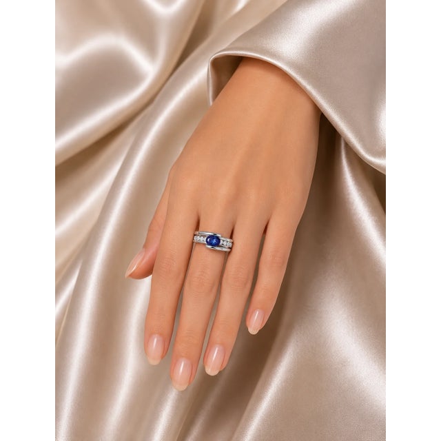 Modern Late 20th Century 14K White Gold Sapphire Diamond Tension Band Ring, Size 7.25 For Sale - Image 3 of 3