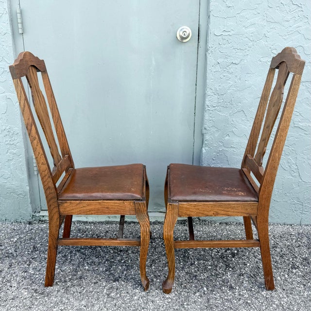 Brown Antique Oak Dining Chairs - A Pair For Sale - Image 8 of 11