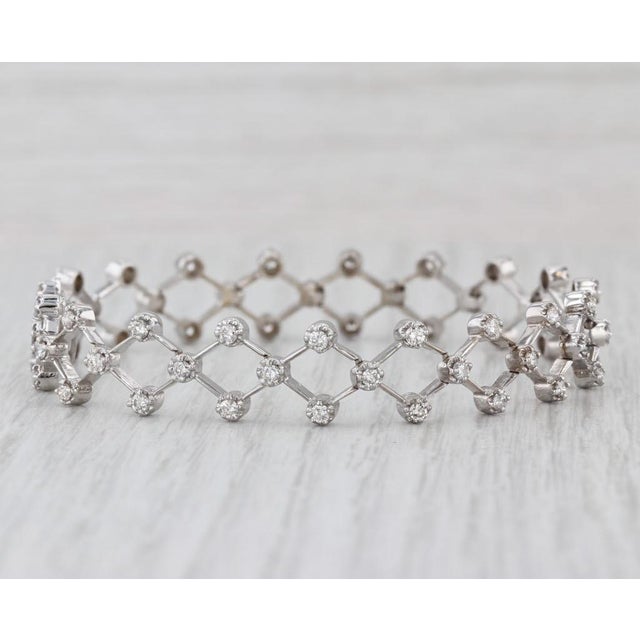 1.70ctw Diamond Lattice Bracelet 14k White Gold 6.75" 10.5mm For Sale - Image 4 of 8