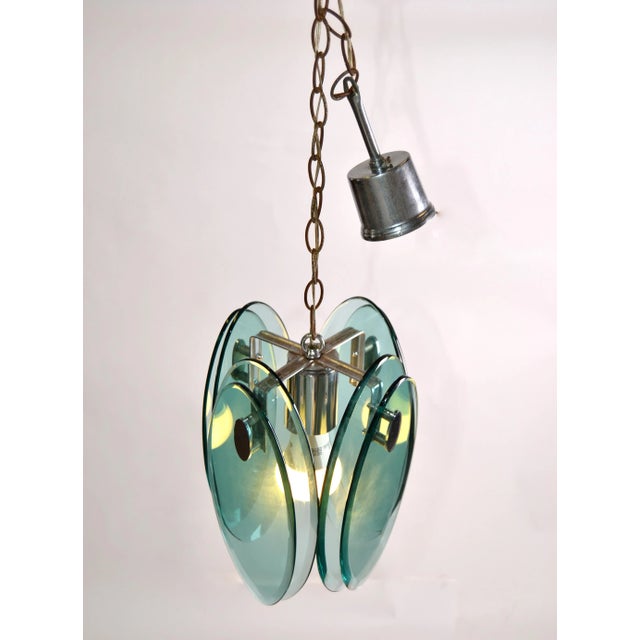 Fontana Arte Mid-Century Modern Beveled Glass & Chrome Pendant Light Fixture 70s For Sale - Image 12 of 13