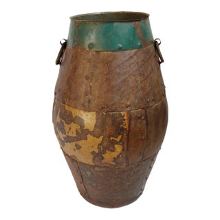 Vintage Industrial Farmhouse Iron Rivet Urn For Sale