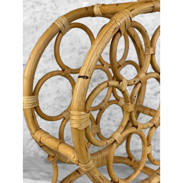 Mid 20th Century Vintage Coastal Boho Rattan Sculptural Bamboo 7-Bottle Wine Rack For Sale - Image 5 of 7