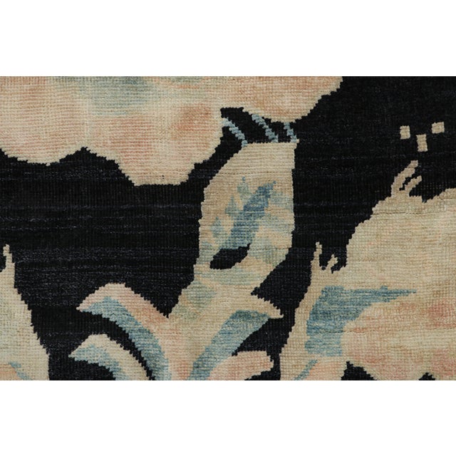 Art Deco Rug & Kilim’s Chinese Art Deco Style Rug, Midnight Blue With Floral Patterns For Sale - Image 3 of 7