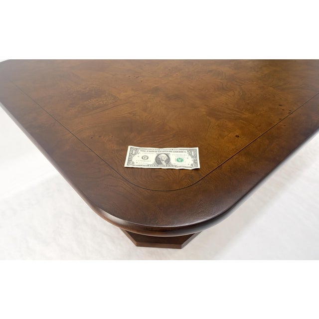 Baker Furniture Company Henredon Double Pedestal Legs 76" Long Burl Wood Dining Table 2x22 Leafs For Sale - Image 4 of 12
