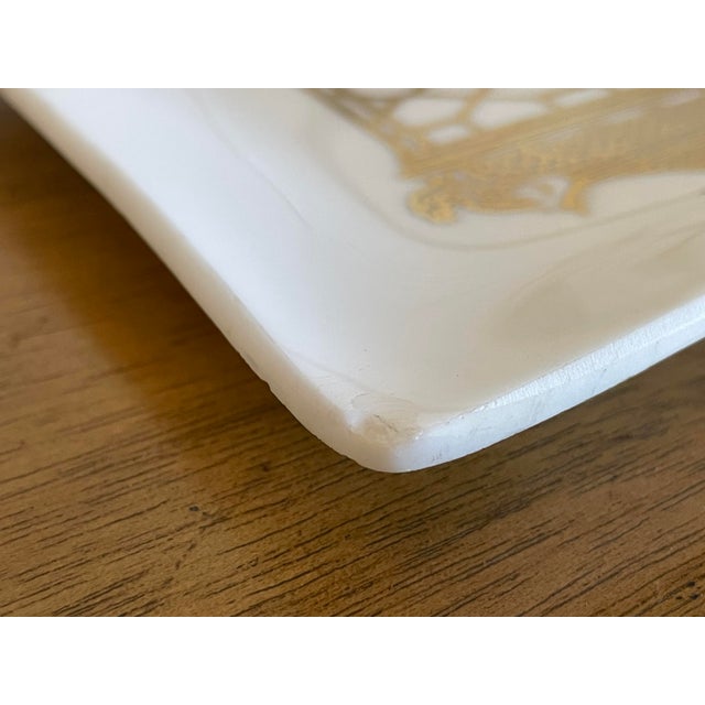 Glass 1950s Signed Lee Hager Chinoiserie Milk Glass Dish For Sale - Image 7 of 11