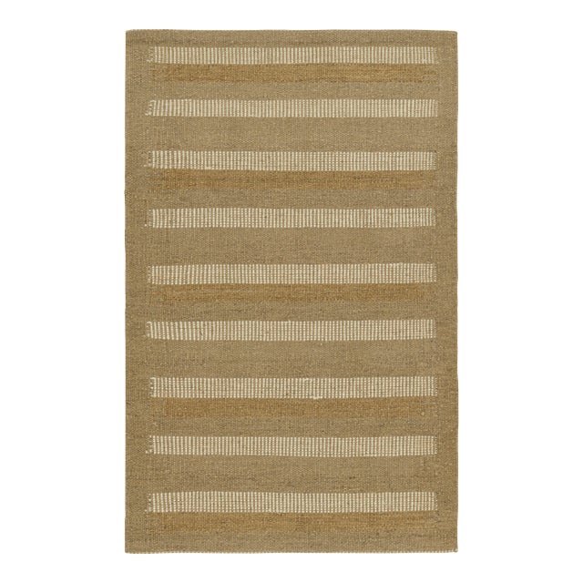 Rug & Kilim’s Scandinavian Rug with Beige and Taupe Geometric Stripes - 3x12 For Sale