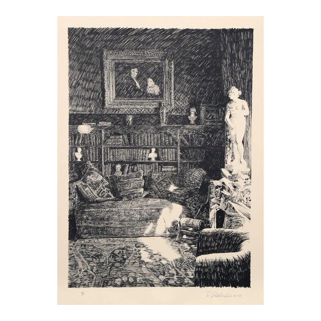 The Library, Roland Descombes Lithograph, Signed and Numbered in Pencil For Sale