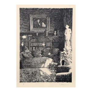 The Library, Roland Descombes Lithograph, Signed and Numbered in Pencil